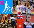 Женщин в кейрине трек Велоспорт подиум, Виктория Пендлтон (Соединенное Королевство), го Шуан (Китай) и ли Вай-Цзе - Лондон 2012-(Гонконг)
